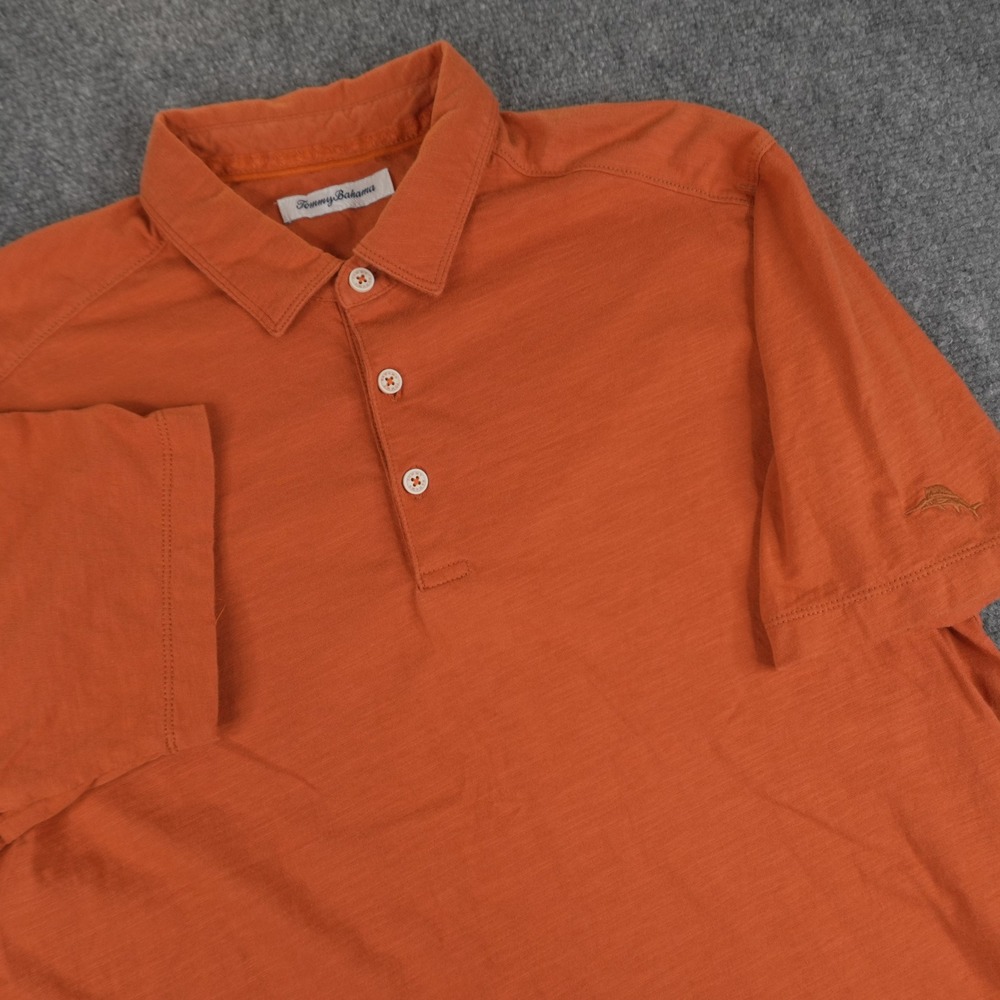 Tommy Bahama Polo Shirt Mens Medium Orange Slub Knit Short Sleeve Marlin Logo